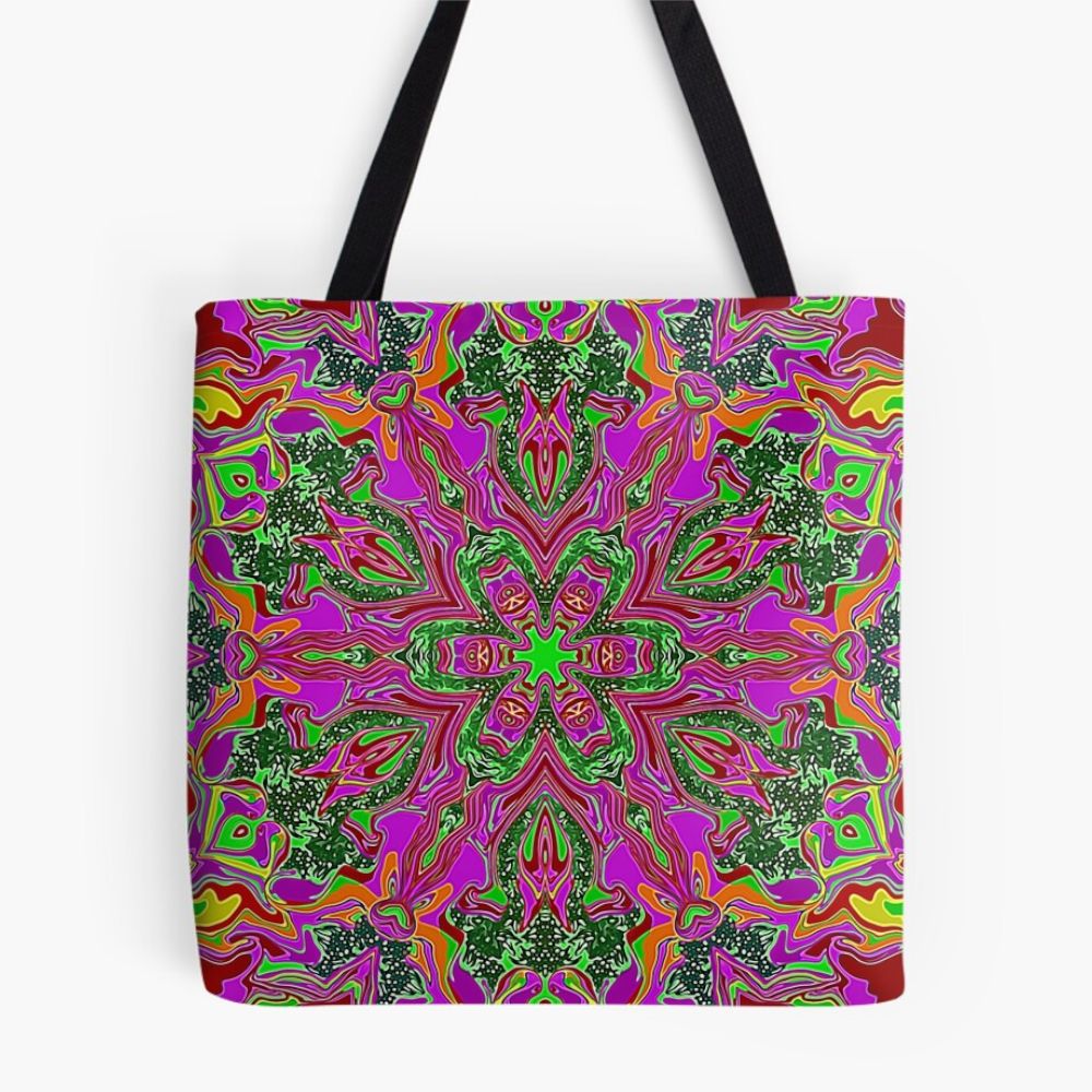 the journey liquid art pink pattern flower silhouette redbubble all over print tote bag pixelacreatings