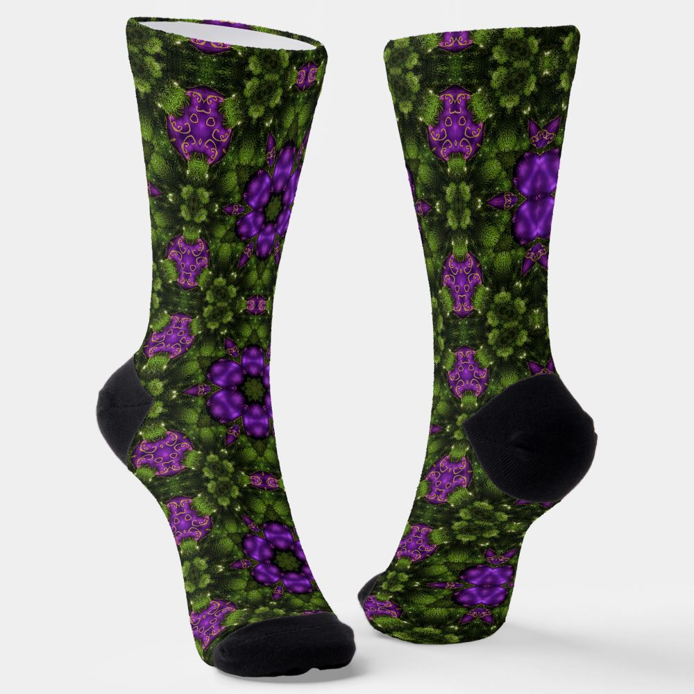 Christmas Holiday Green and Gold Purple Socks Pixel Art Creatings Zazzle