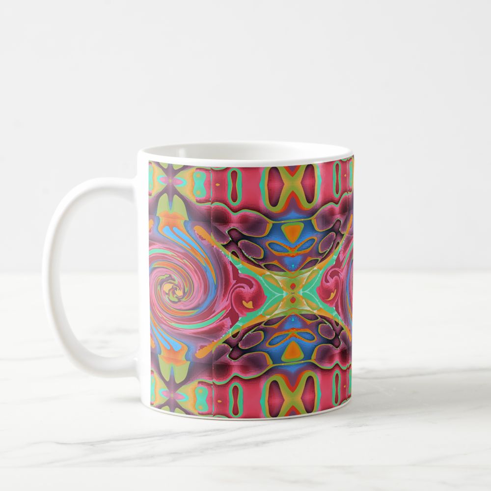 Circle Swirling Curves Abstract Design Green and Terracotta mug Pixel Art Creatings Zazzle