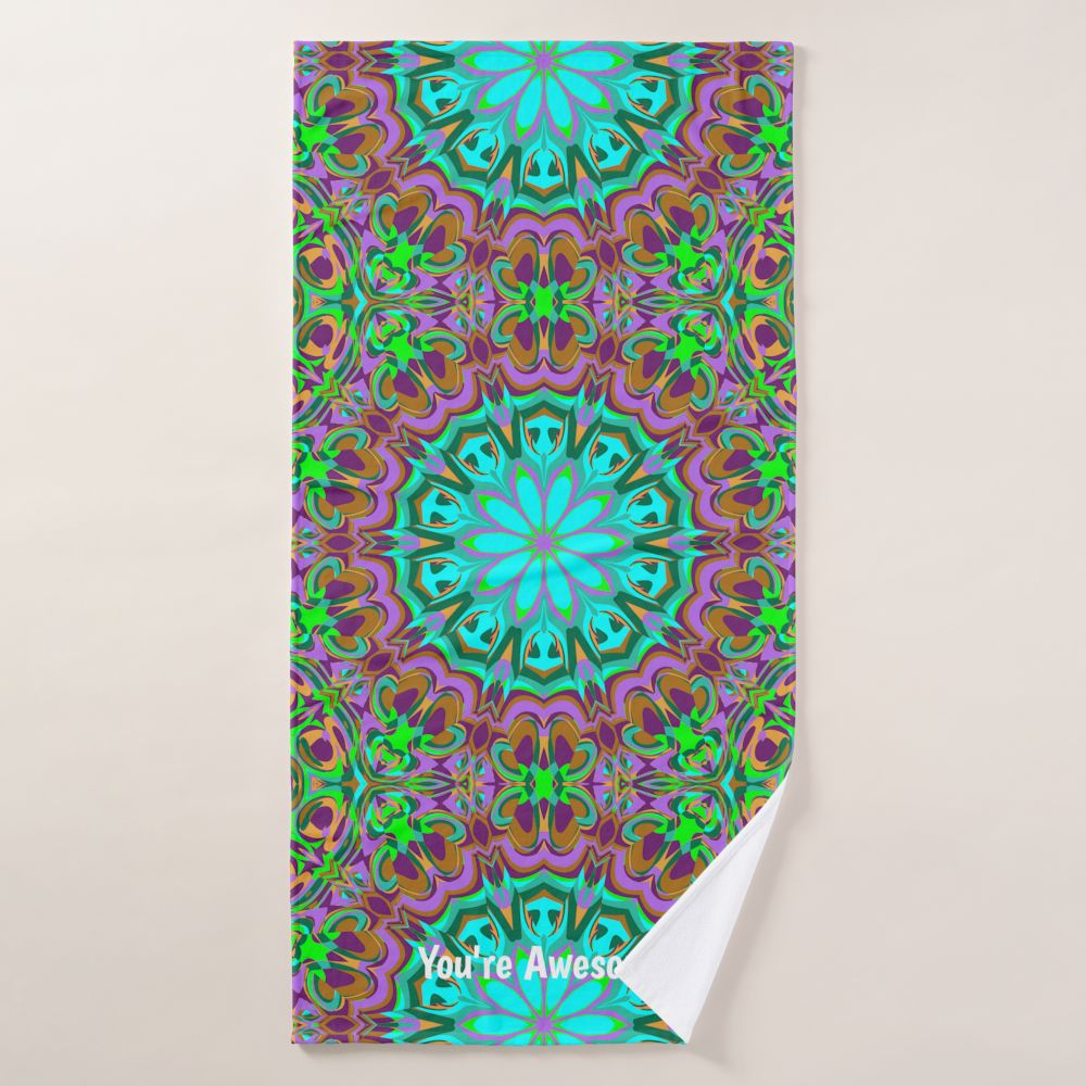 Floral Mandala Aqua Digital Design Bath Towel Pixel Art Creatings Zazzle